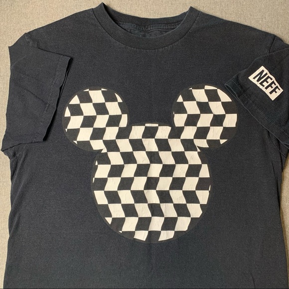 Neff Disney Black White T-Shirt Size M Mickey Mouse Head Checkered - Picture 2 of 9